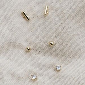 Sara Brass Gold Finish Trio Small Stud Earring Set